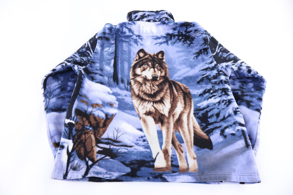 90's Wolf Nature All Over Graphic Fleece Jacket product image 2