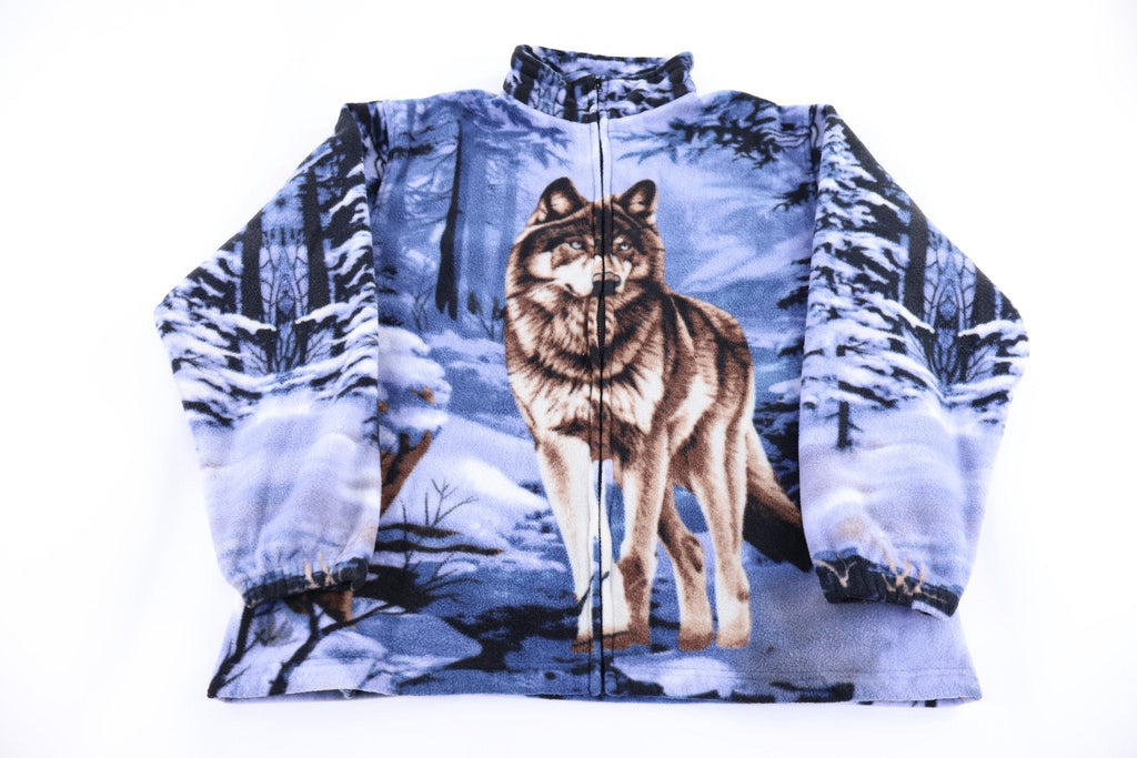 90's Wolf Nature All Over Graphic Fleece Jacket product image 1
