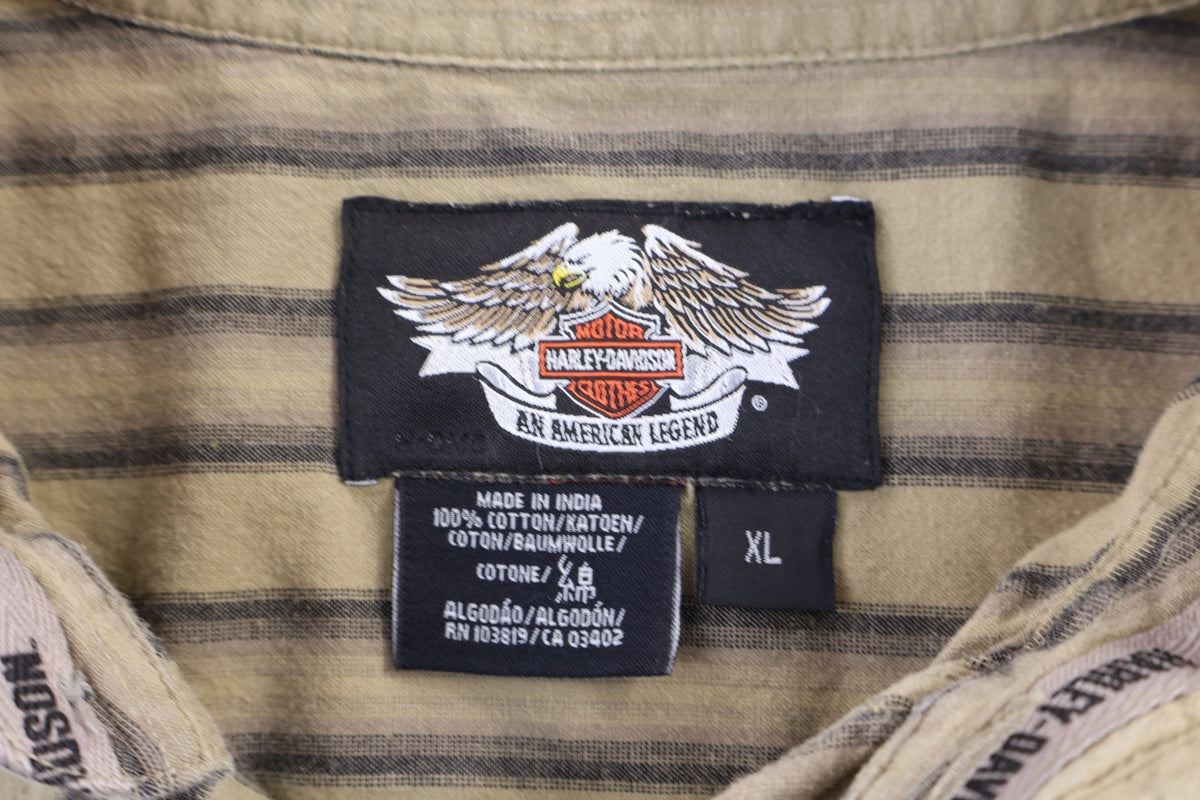 Harley Davidson Motorcycles Green & Grey Button Down