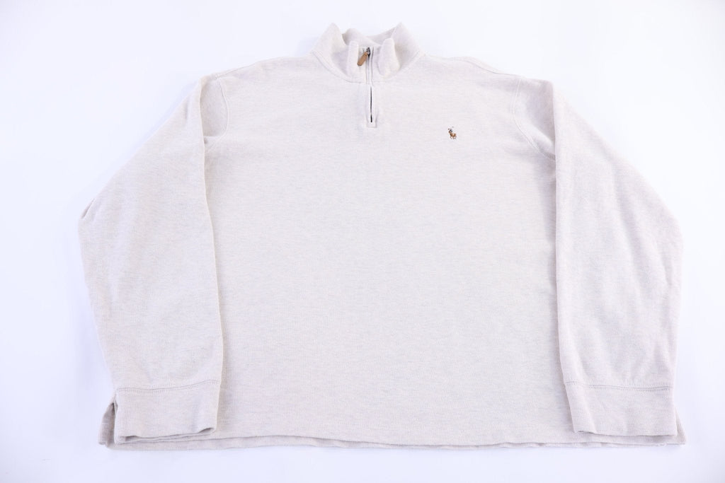 Polo Ralph Lauren Embroidered Logo Tan Quarter Zip Sweater