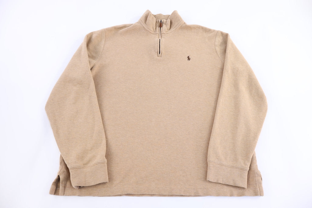 Polo Ralph Lauren Embroidered Logo Tan Quarter Zip Sweater