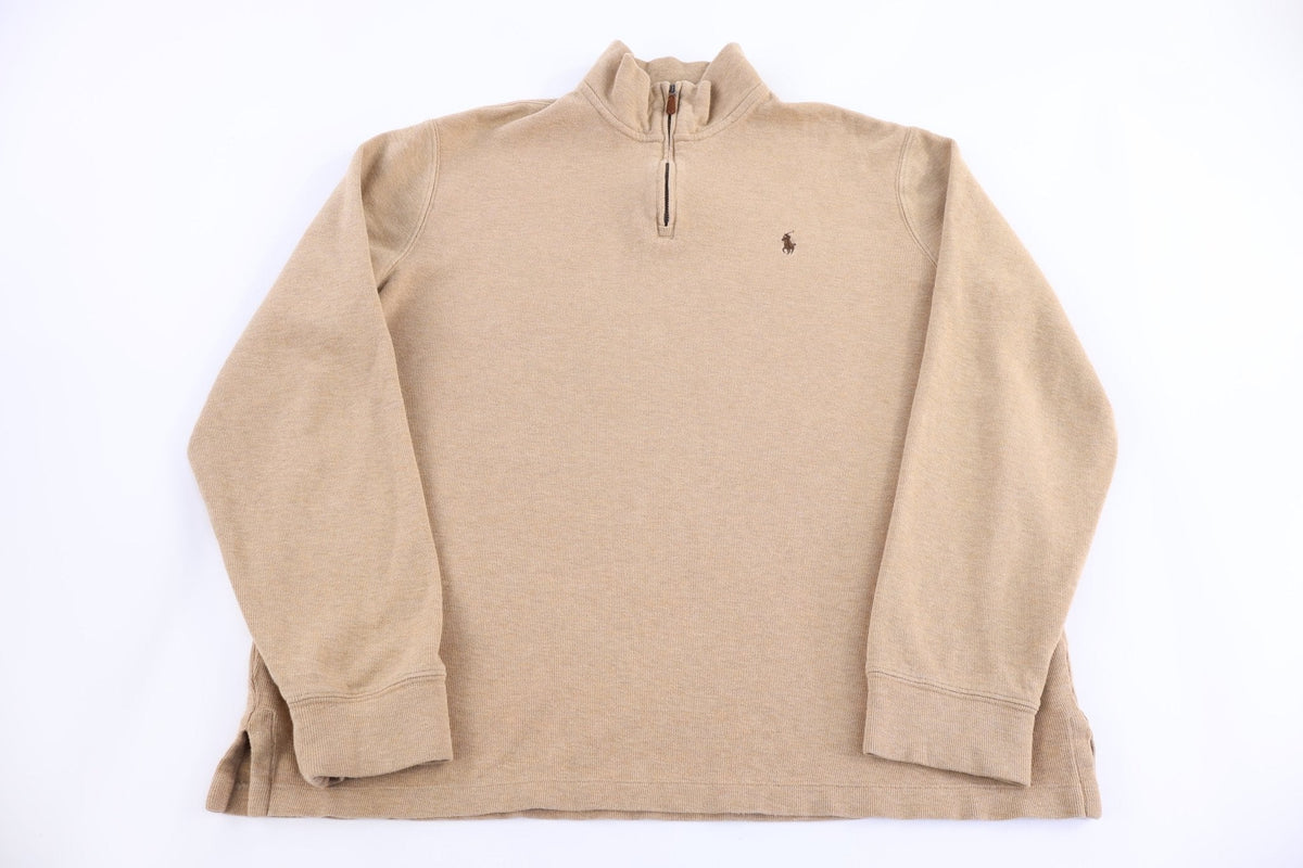 Polo Ralph Lauren Embroidered Logo Tan Quarter Zip Sweater